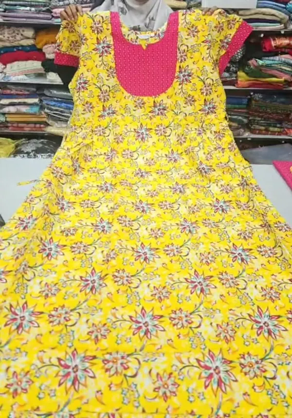 Premium Cotton Frock Style Nighty with Adjustable Rope & Side Pocket |NT3635